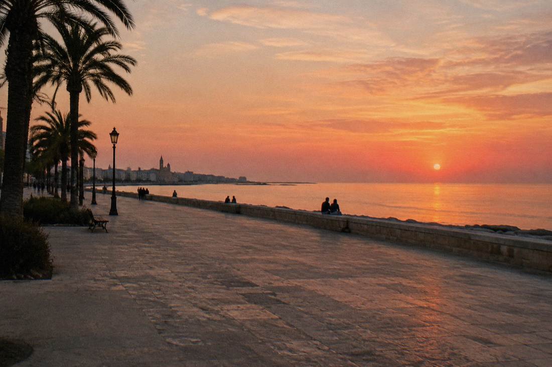 The Lungomare in the evening in Bari, Italy